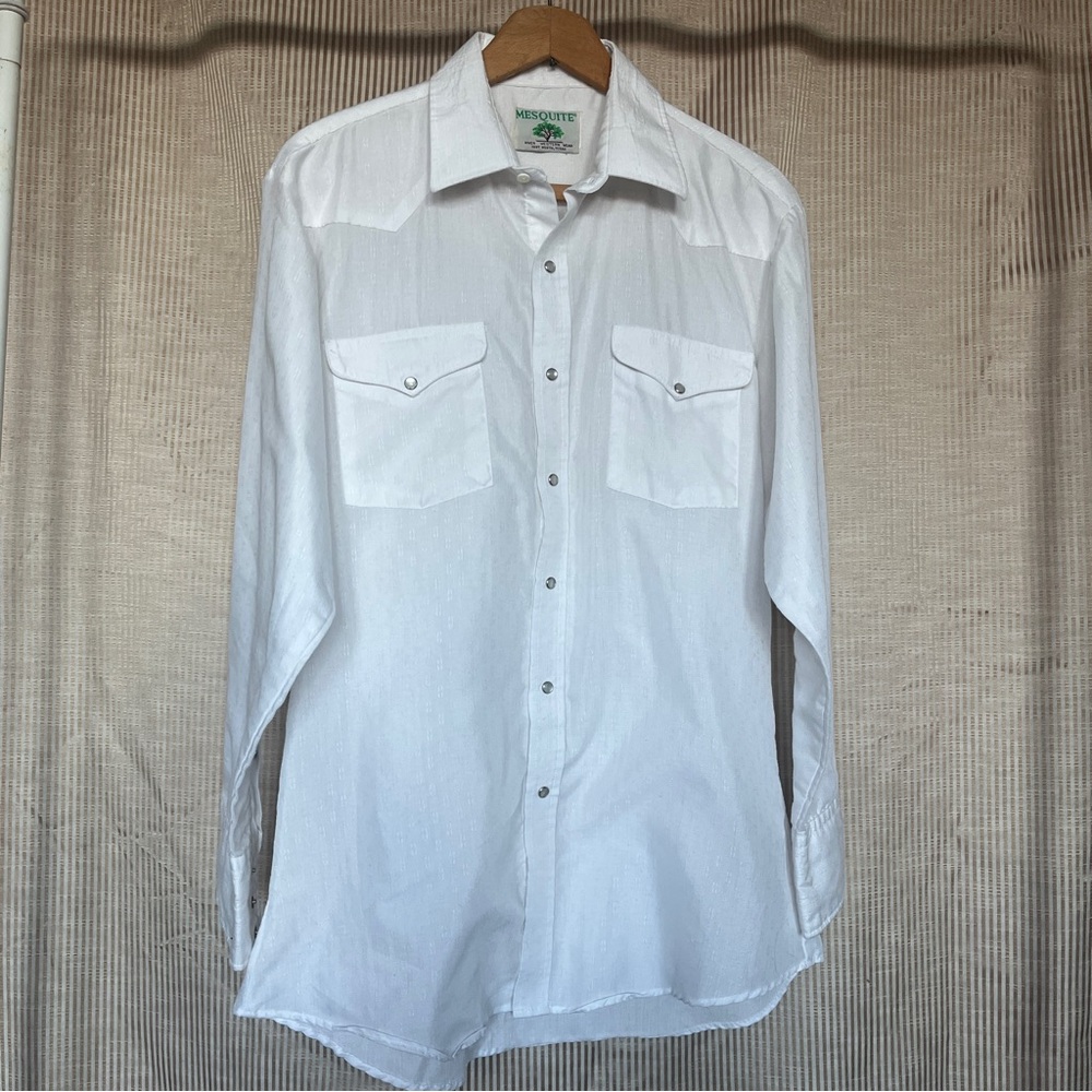 Mesquite Vintage Men’s Western Pearl Snap White Cowboy Button Up